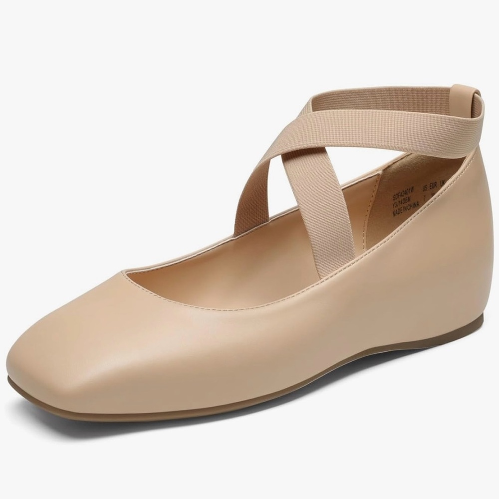 DREAM PAIRS Nude Ballet Flats Women’s 7.5 Square Toe Ankle Strap